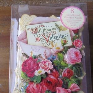 Ephemera Valentine's Day Box of 8 Embellished Floral Dimensional Cards